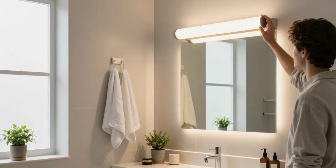 Aplica baie modernă iluminând un spațiu elegant și luminos, ideal pentru relaxare.