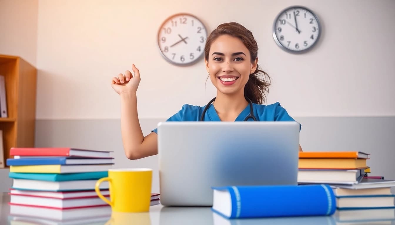 Celebrate achieving Past Nclex fast results with a nursing student in a bright setting.