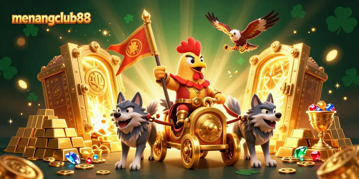 Experience the thrill of bermain on menangclub88 with a vibrant 3D illustration of an adventurous gaming scene.