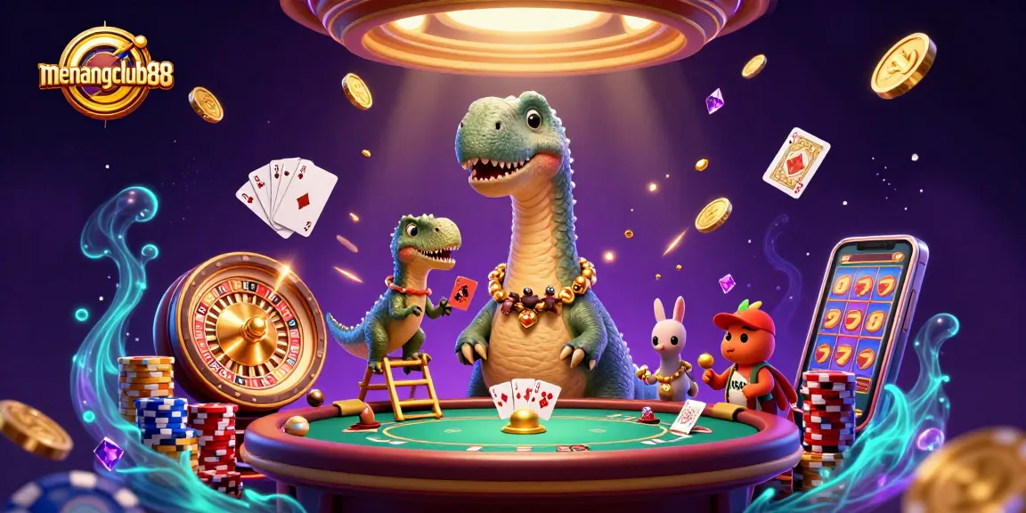 Engage in big wins at menangclub88 with a vibrant 3D casino scene full of thrilling elements.