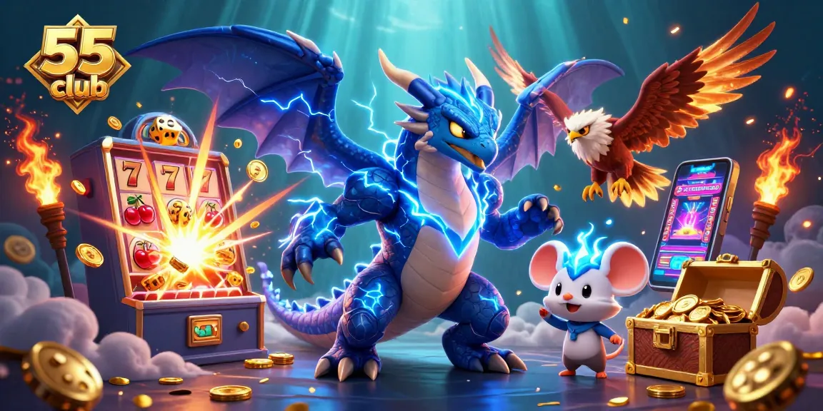 Engage with exciting 55 club casino adventures featuring vibrant dragons and dynamic slot machines.