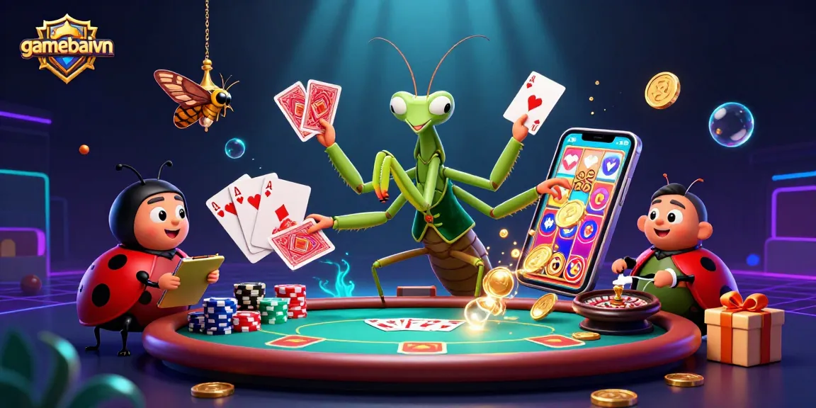 Engage in high-stakes poker at gamebaivn with energetic characters in a vibrant casino scene.