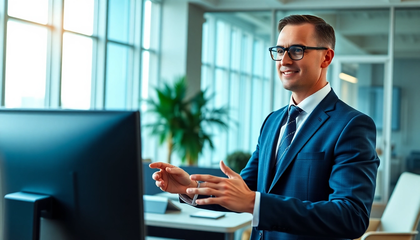 Showcase an executive assistant alternative AI helping professionals enhance productivity in a modern office.