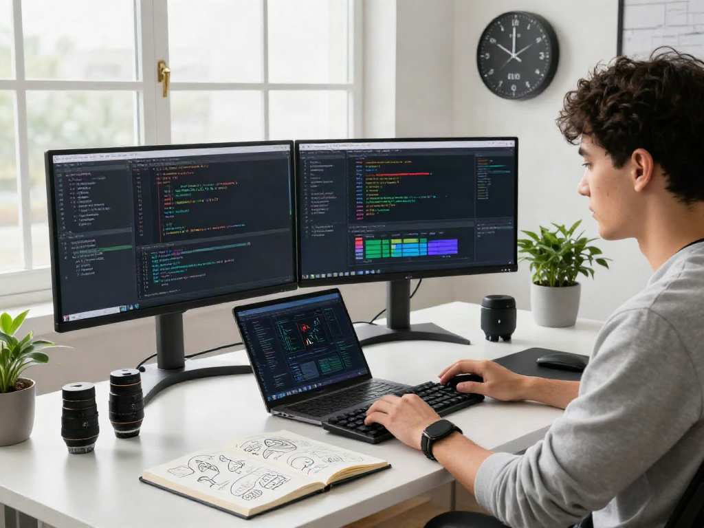 Young developer coding AI projects at a modern tech workspace, reflecting innovations in crush on ai.