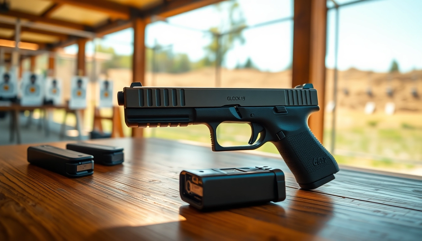 Glock 19 Gen 5 slide showcased with detailed craftsmanship and tactical accessories.