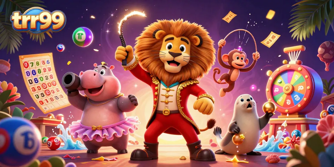Experience trr99 excitement with 3D casino characters in a vibrant lottery scene.