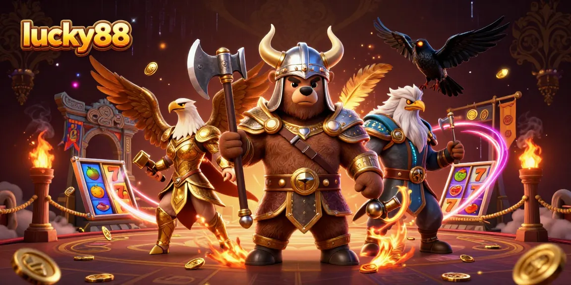 Engage with lucky88's thrilling slots featuring Viking heroes amid gold coins.