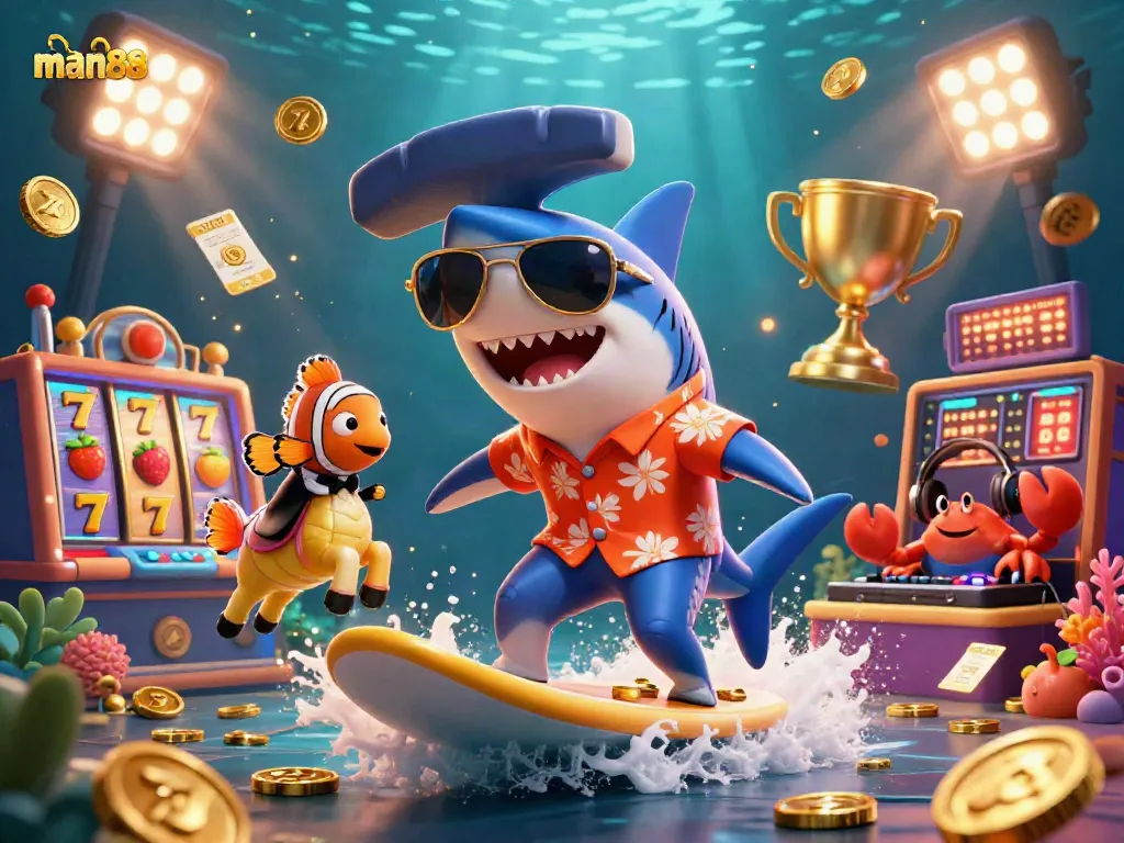 Engage with man88 at a vibrant casino-themed scene showcasing exciting gaming elements.
