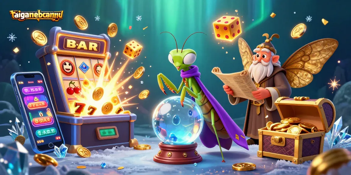 Spin adventures with taigamebancaanxu featuring a fortune teller and a librarian surrounded by casino symbols.