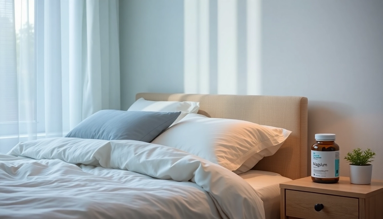 Discover how does magnesium help you sleep in a tranquil bedroom setting with calming elements.