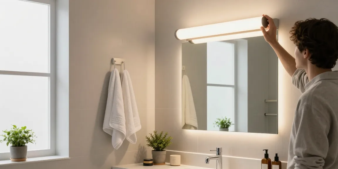 Aplica baie modernă iluminând un spațiu elegant și luminos, ideal pentru relaxare.