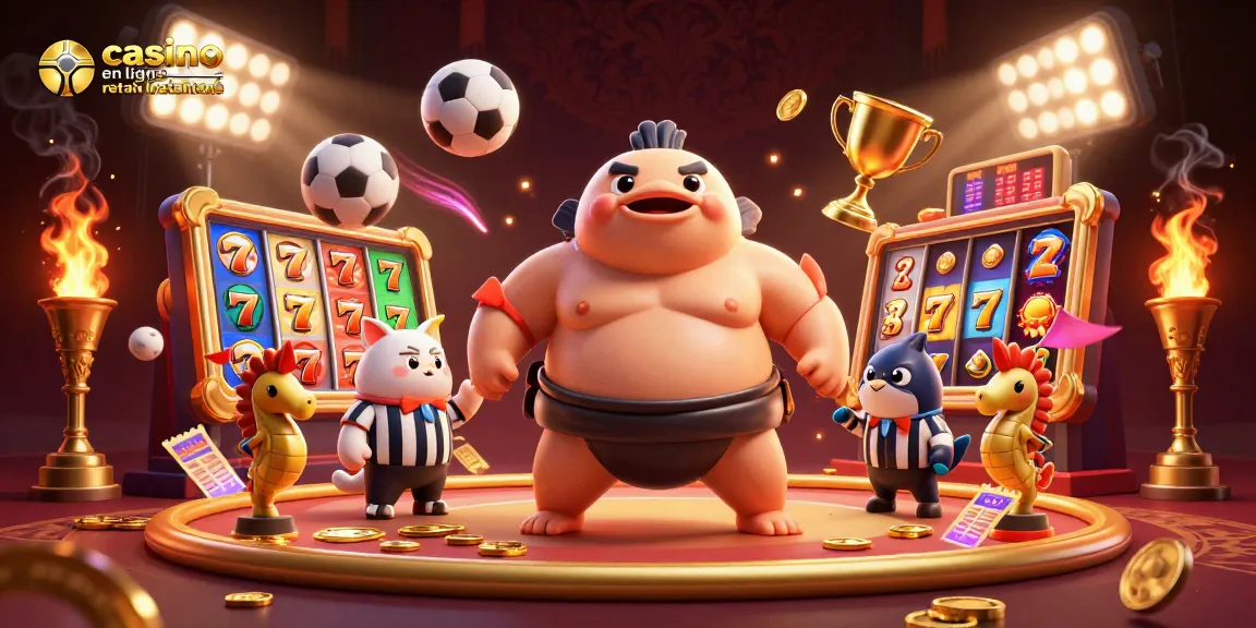 Gagnez aux jeux avec le casino en ligne retrait instantané grâce à une scène dynamique illustrant un fugu et des éléments de jeu.