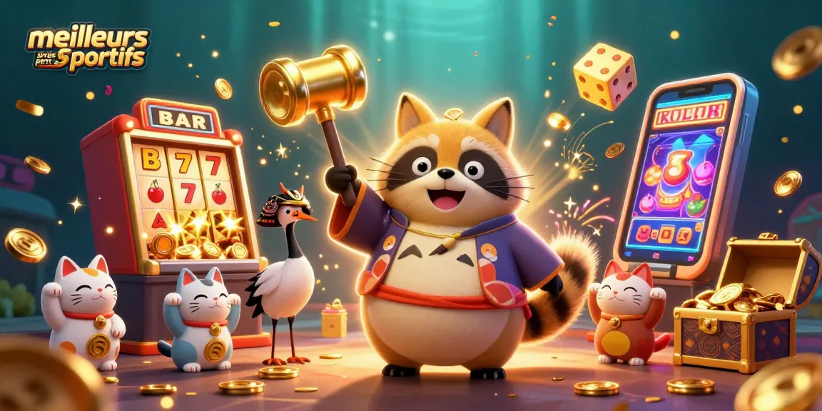 Pariez avec les meilleurs sites paris sportifs avec un tanuki heureux et des symboles de casino