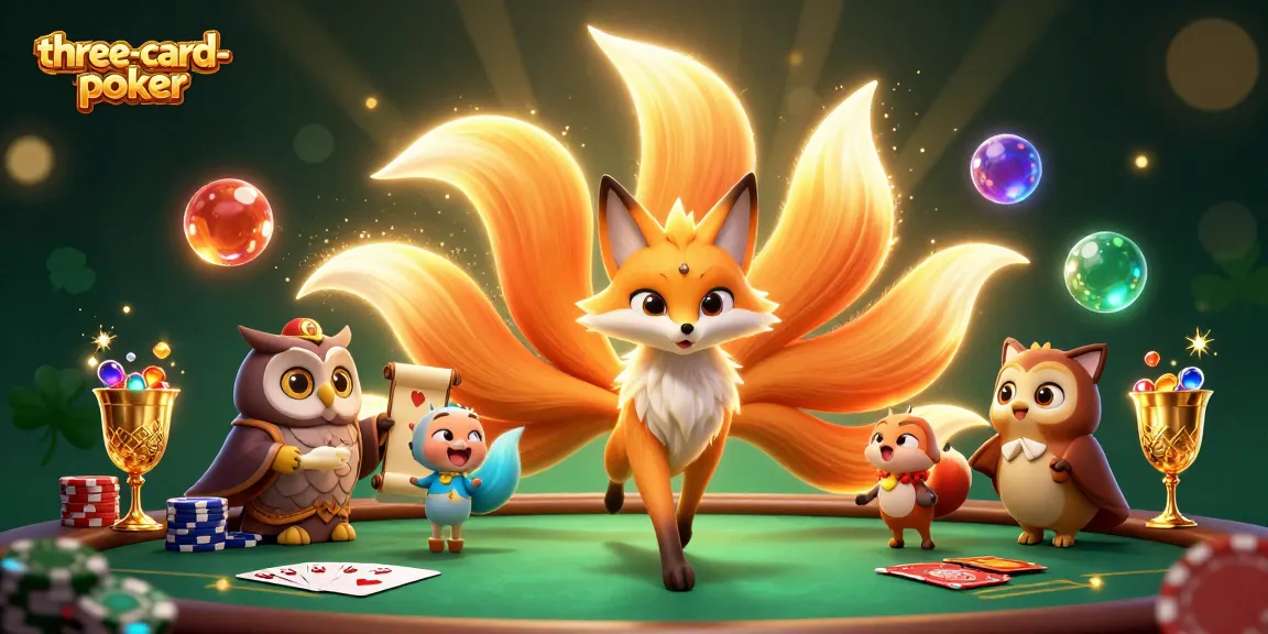 Engage in three-card-poker strategy with a dynamic scene full of treasures and colors.