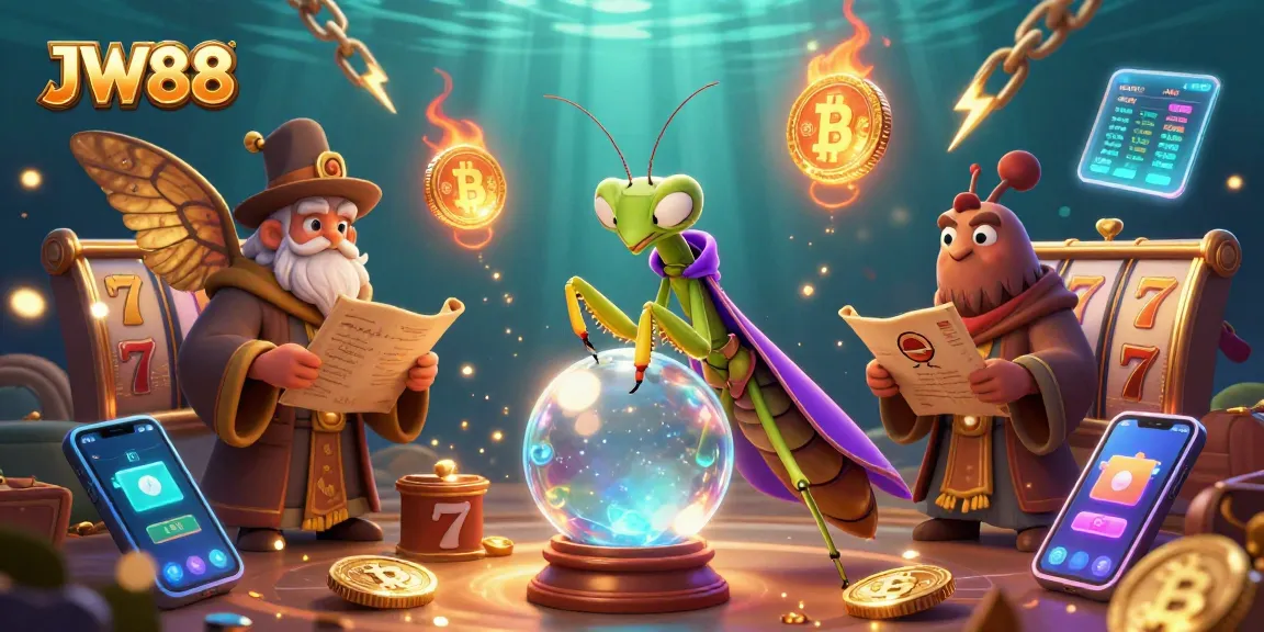 Experience the excitement of JW88 casino with vibrant slot reels and mystical elements in a dynamic 3D scene.