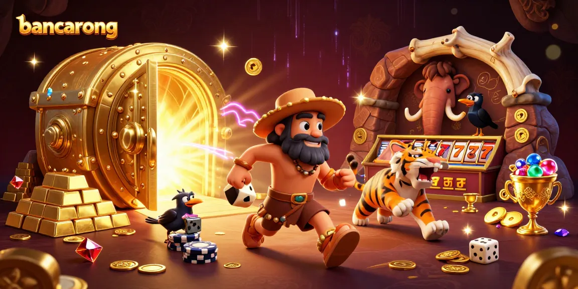 Baccarat and slots collide at the vibrant casino scene featuring bancarong, with prehistoric characters and treasures.