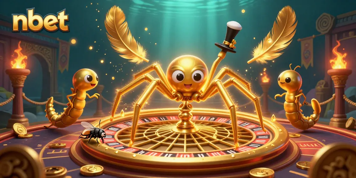 Experience the thrill of nbet gaming with a dynamic 3D illustration of a spider and croupier in action.