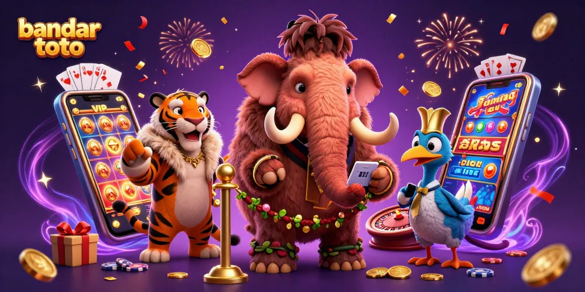 Engage with bandar toto as a 3D cartoon scene featuring a mammoth bouncer and VIP tiger.