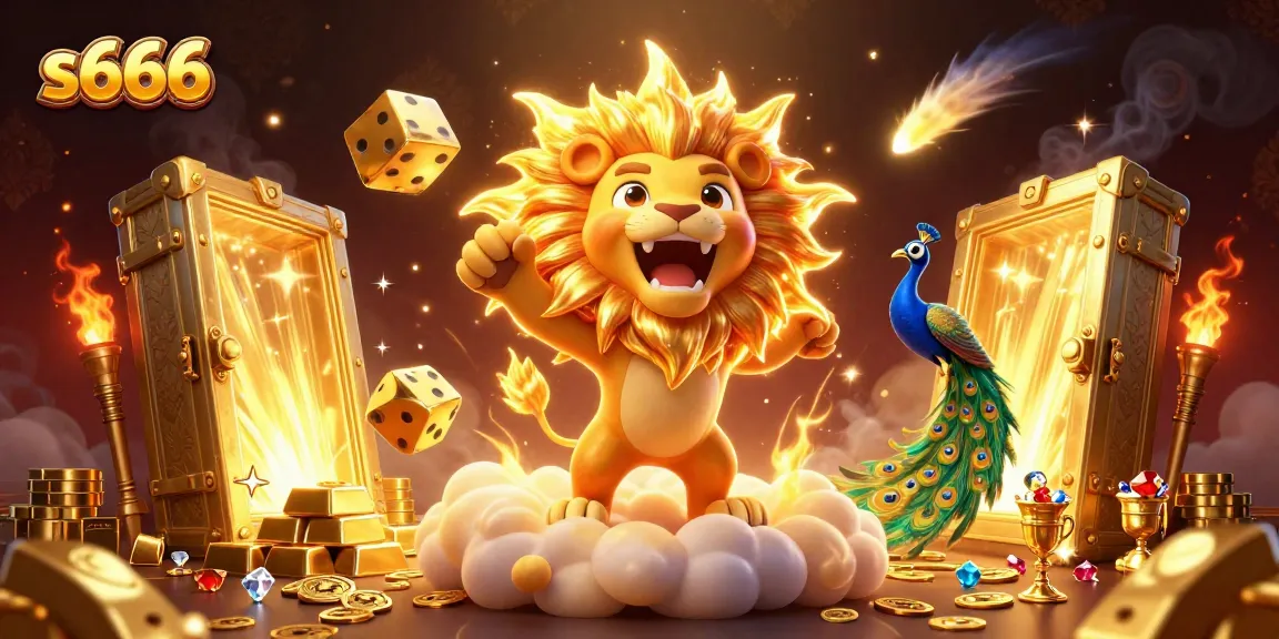 Experience exciting wins at s666 with dazzling treasures and dynamic casino elements in a vibrant illustration.