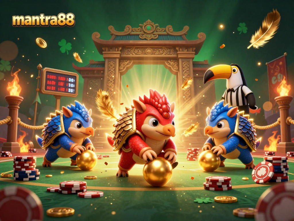 Experience the excitement of gambling at mantra88 with dynamic pangolin characters engaging in a thrilling game.