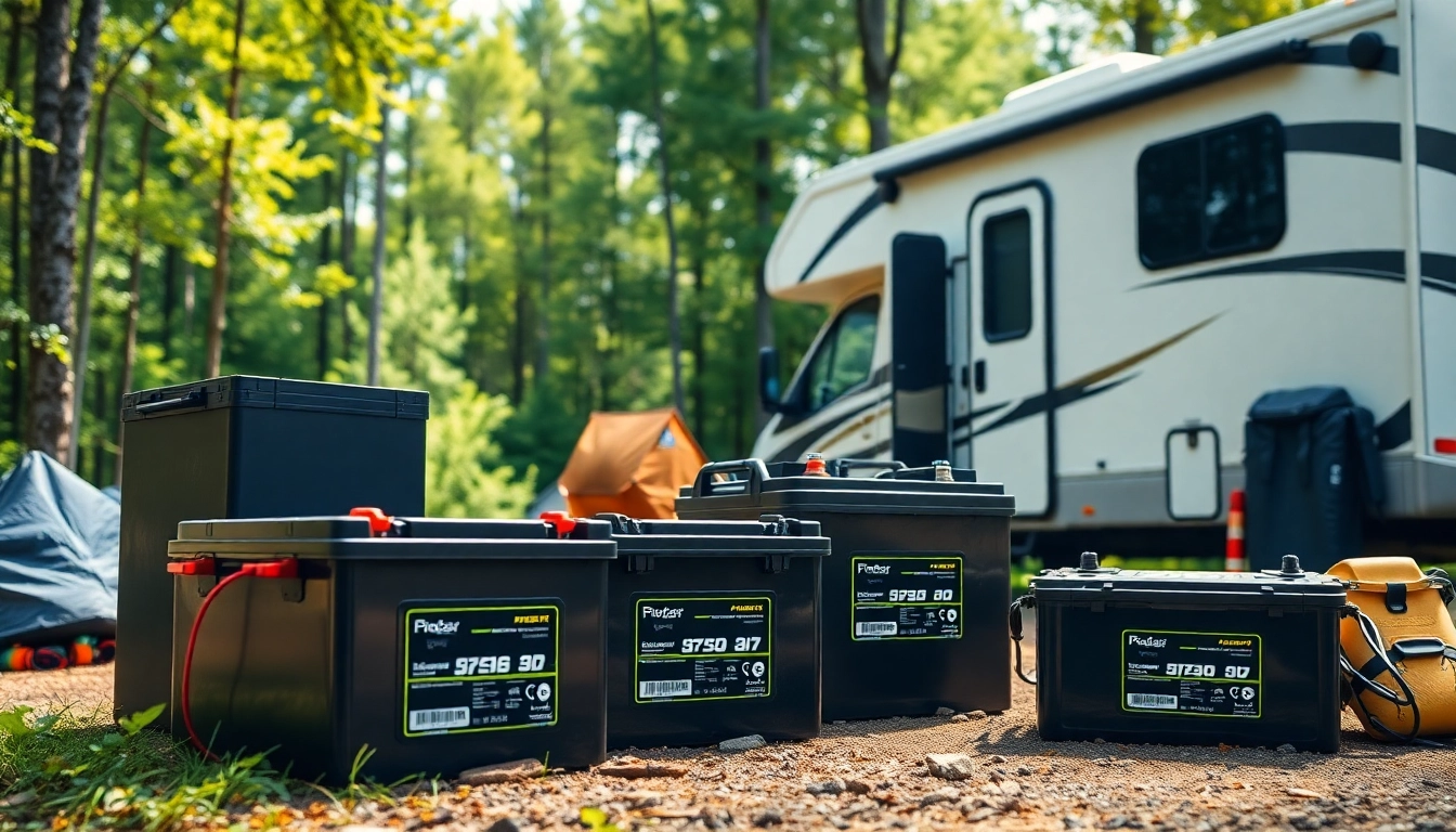 Showcase of lithium RV batteries powering an RV, highlighting features and outdoor lifestyle.