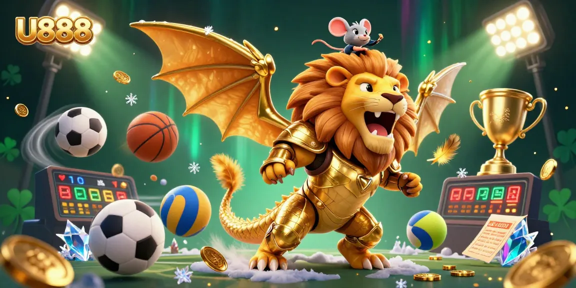 U888 players winning big in a vibrant casino scene featuring thrilling sports betting elements.