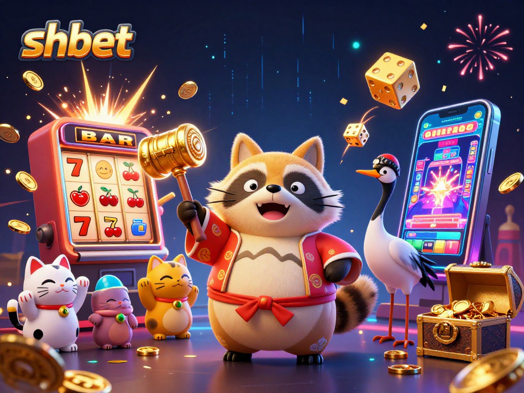 Spin the slots and win big with shbet's vibrant 3D illustration featuring lucky symbols and festive characters!