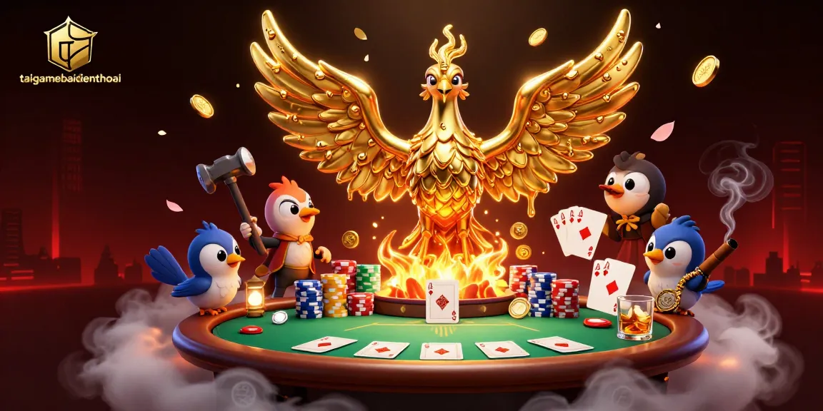 Experience the captivating taigamebaidienthoai world filled with golden phoenixes and poker excitement.