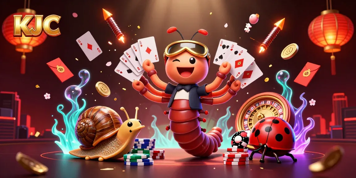 KJC's vibrant casino scene shows a millipede dealer and high-roller snail engaging in thrilling poker action.