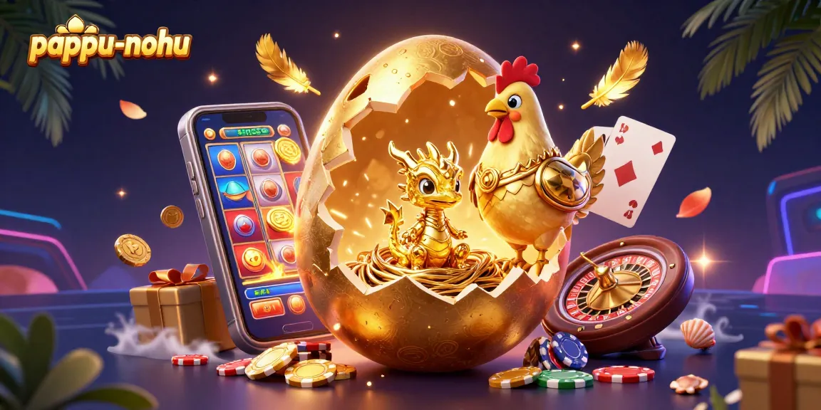 Engage with the exciting world of pappu-nohu as a golden dragon emerges from its egg amid casino elements.
