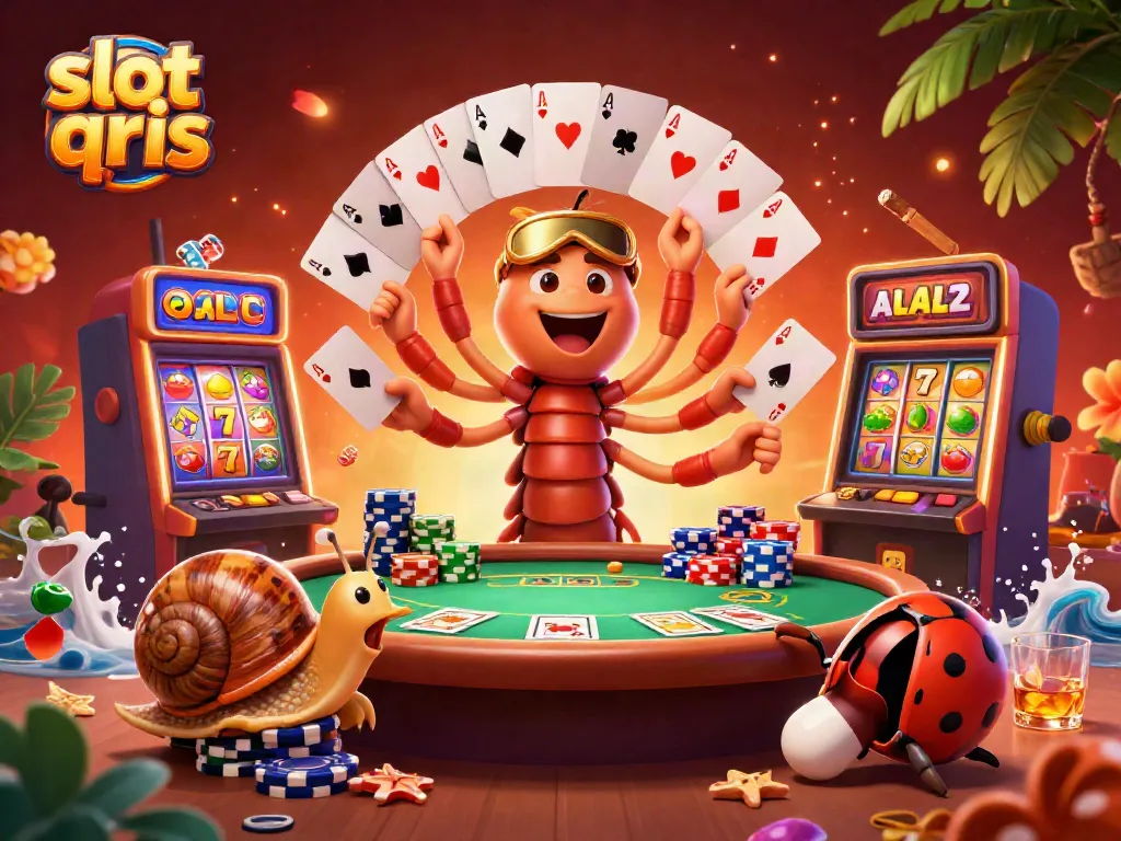 Experience the excitement of slot qris with vibrant characters and casino elements in a dynamic scene.