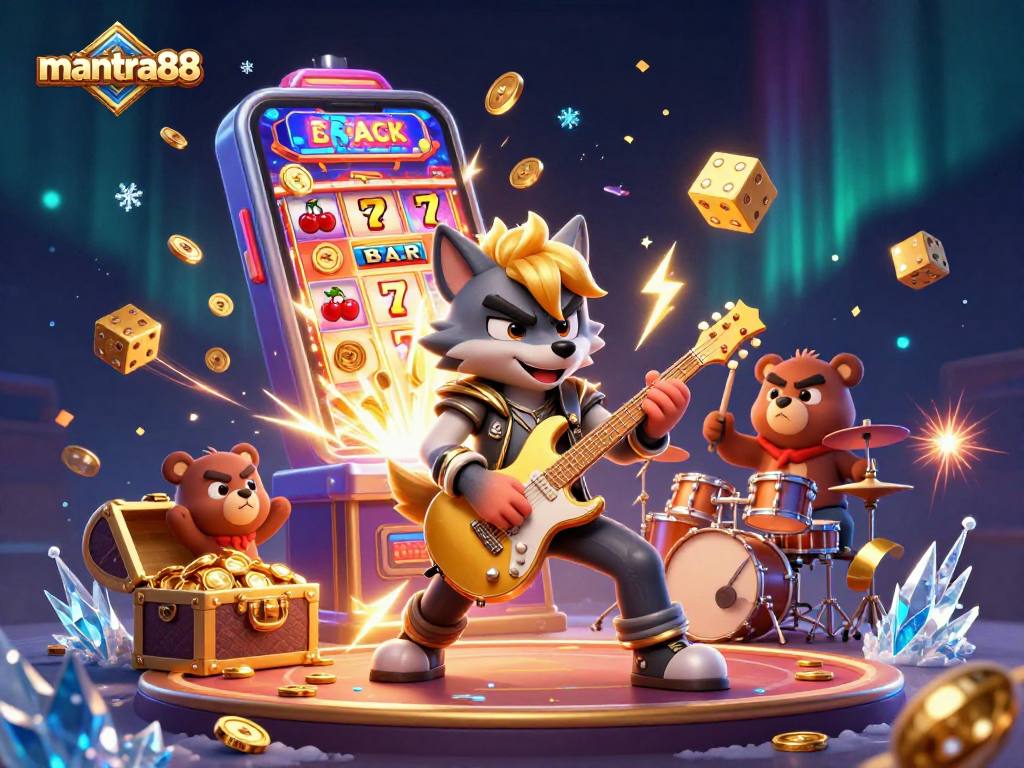 Experience high-stakes excitement with mantra88 as the rock star wolf rocks the stage in this dazzling casino scene.