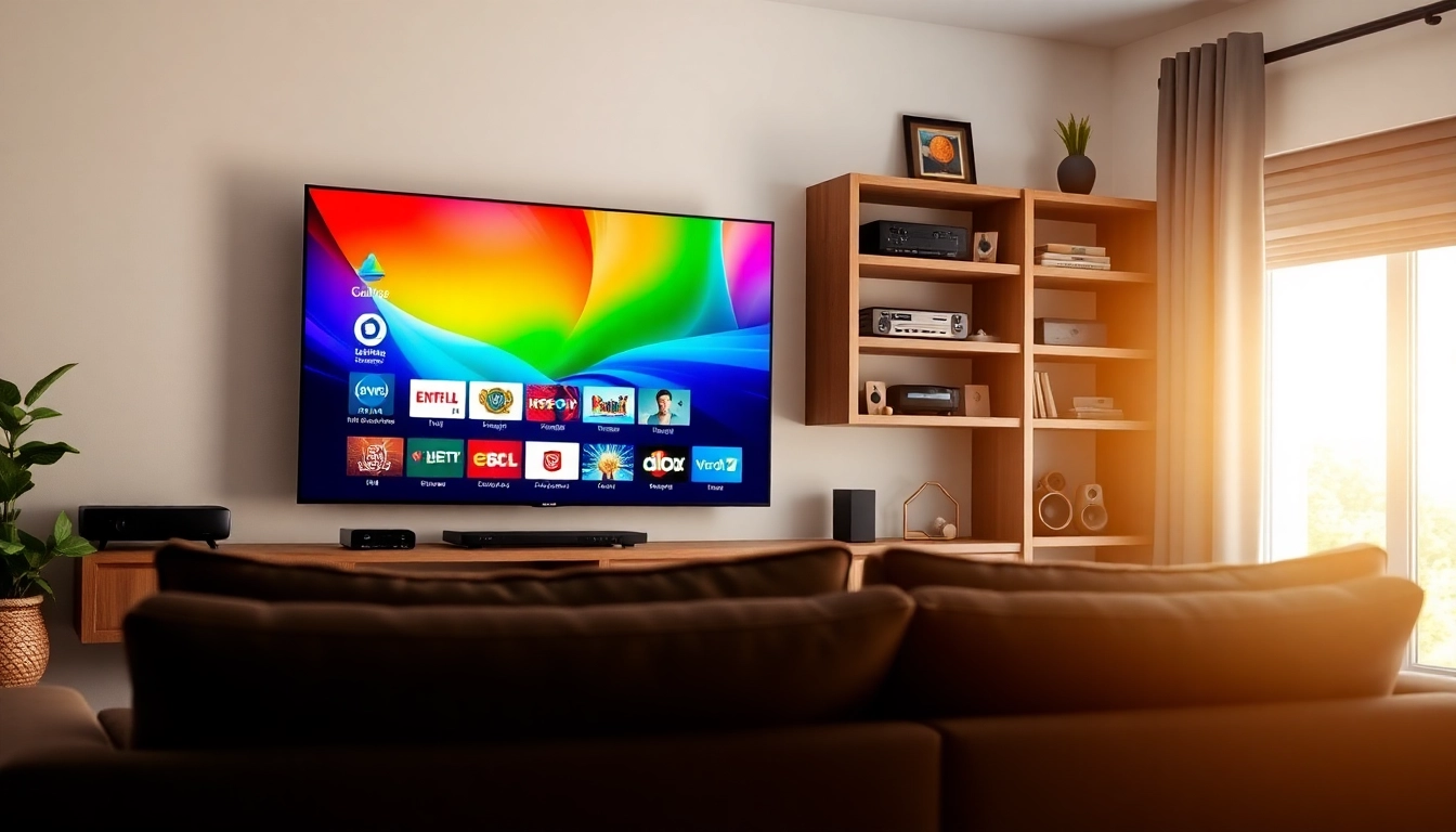 Experience the benefits of free trial iptv with a modern smart TV display in a cozy living room.