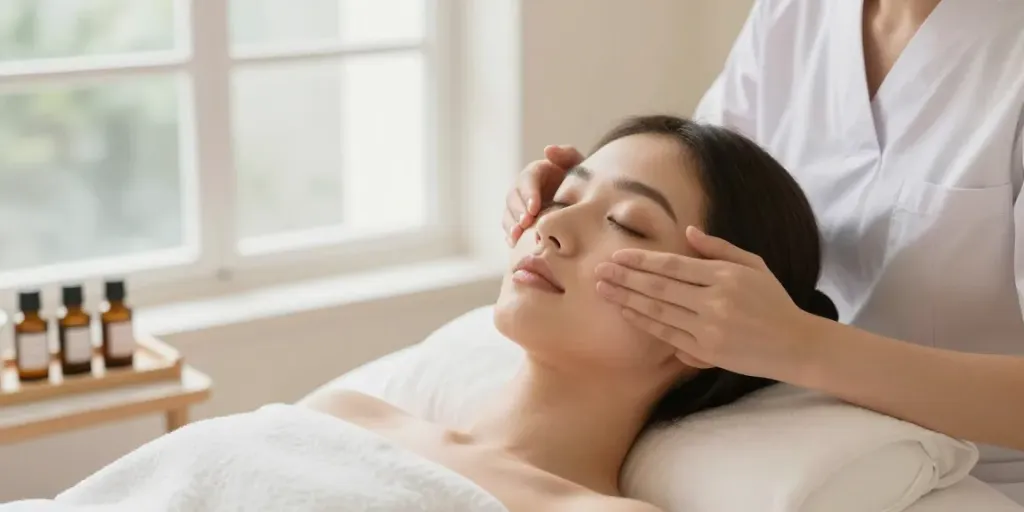 Augenringe entfernen durch eine entspannende Behandlung in einem Spa-Umfeld.