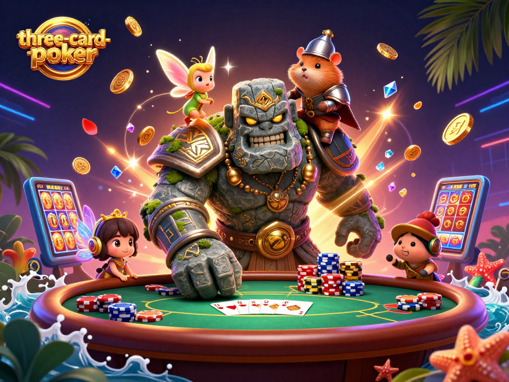 Engage in three-card-poker action as mystical characters unveil gem-filled adventures in a vibrant casino.