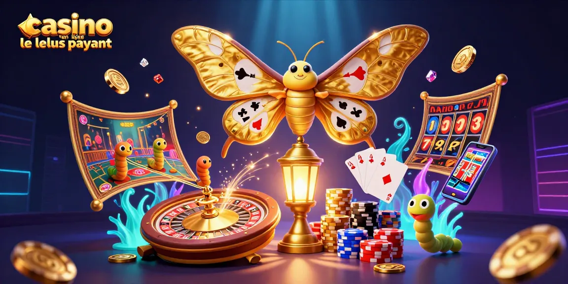 Image illustrant le casino en ligne le plus payant, avec des pièces dorées et un papillon 3D fascinant.