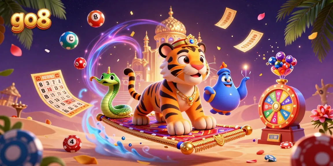 Spin the vibrant prize wheel at Go8 for a chance to win big prizes in this dynamic casino scene!