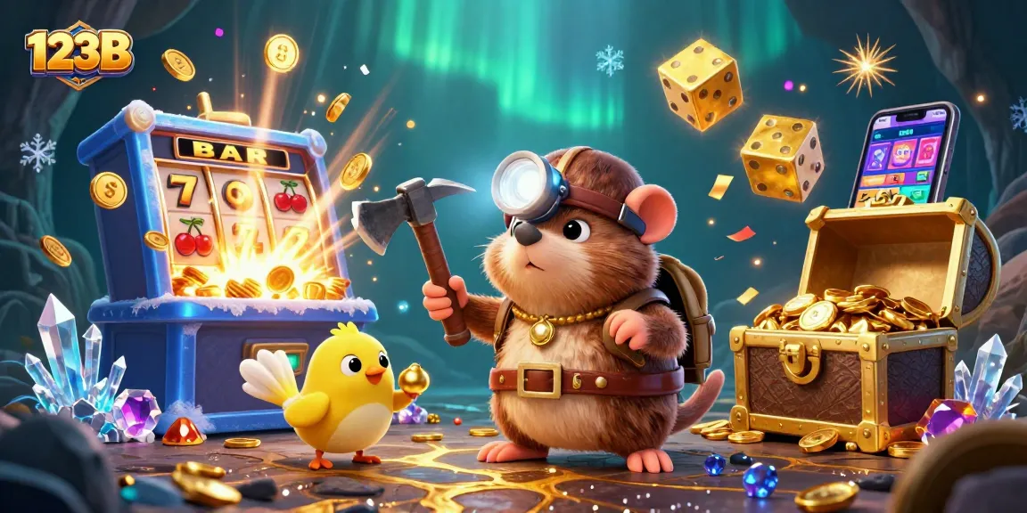 Experience the excitement of 123B with a treasure hunter mole surrounded by vibrant casino elements.