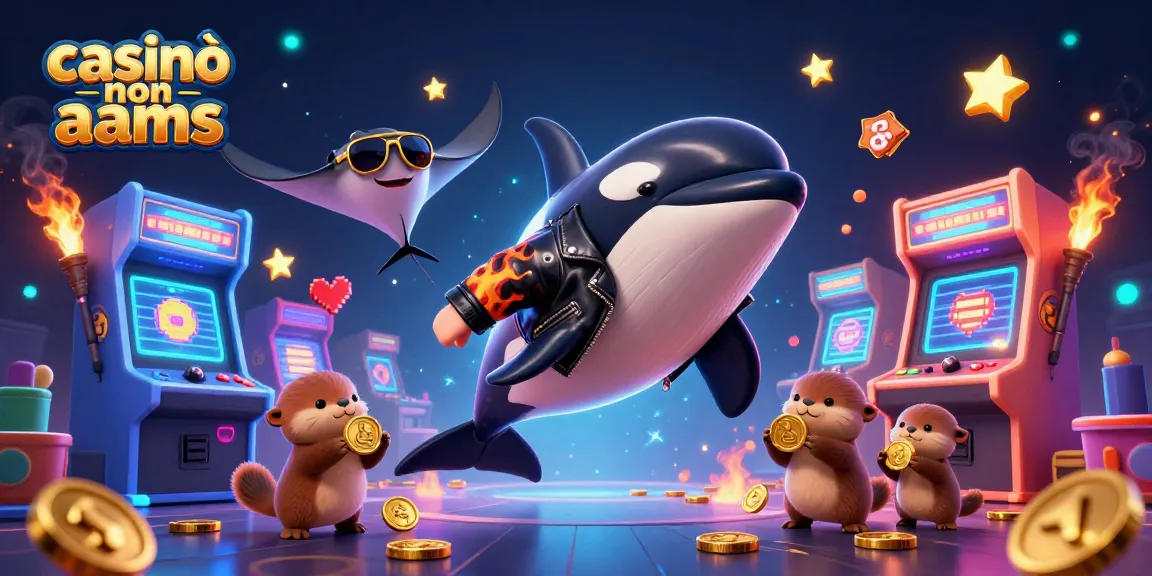 Scopri il divertimento nei casinò non AAMS con orche e altri personaggi in un'atmosfera di gioco vivace.