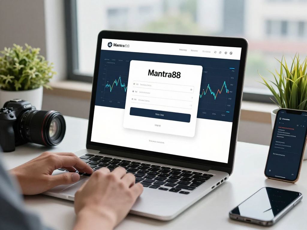 User engaging with mantra88 login on a modern online banking interface in a stylish workspace.