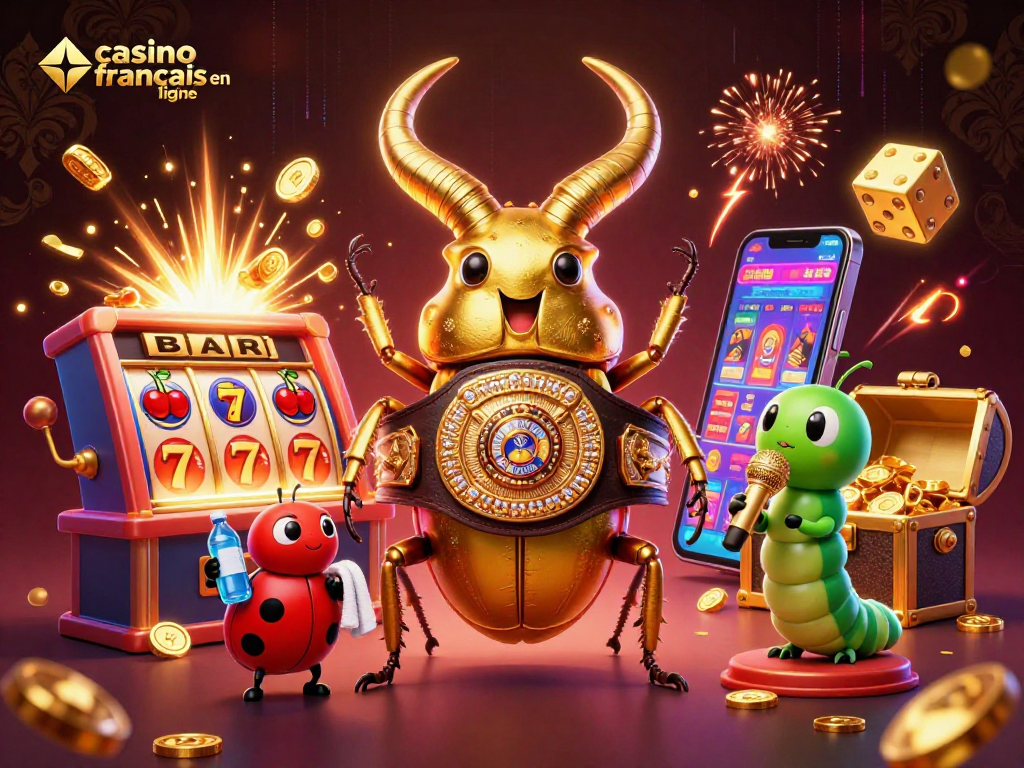 Jeux captivants et innovations sur casino français en ligne, avec un scarabée en ceinture de champion.