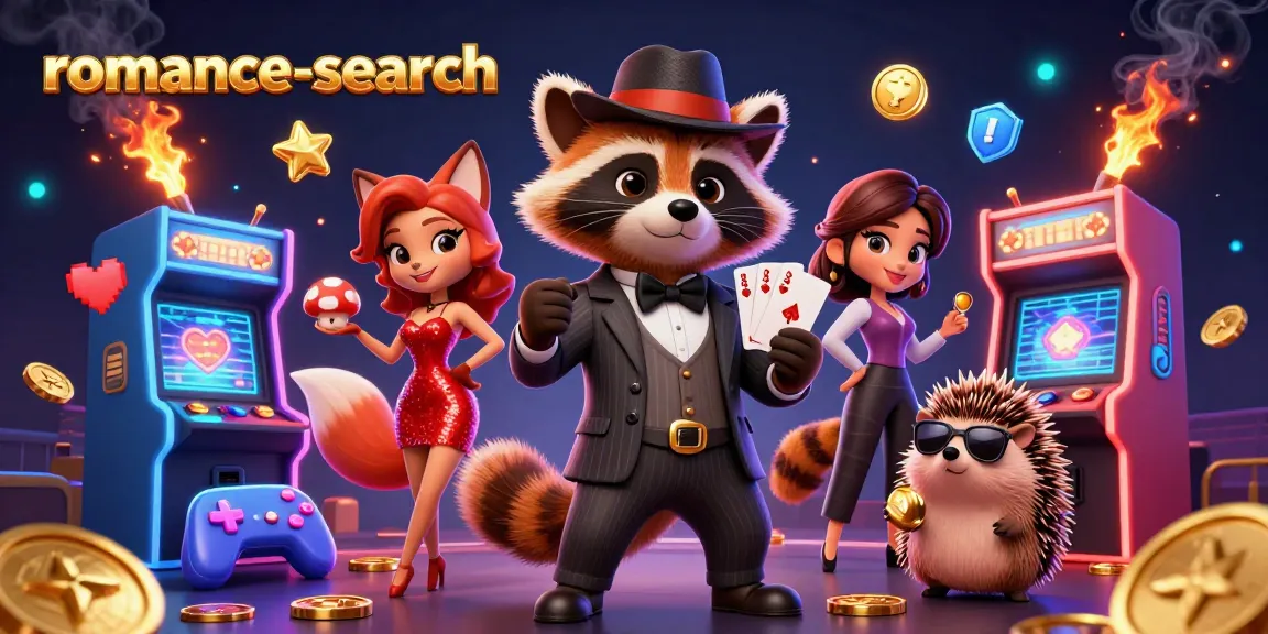 Engage in thrilling gameplay at romance-search, featuring charismatic characters in a vibrant casino scene.