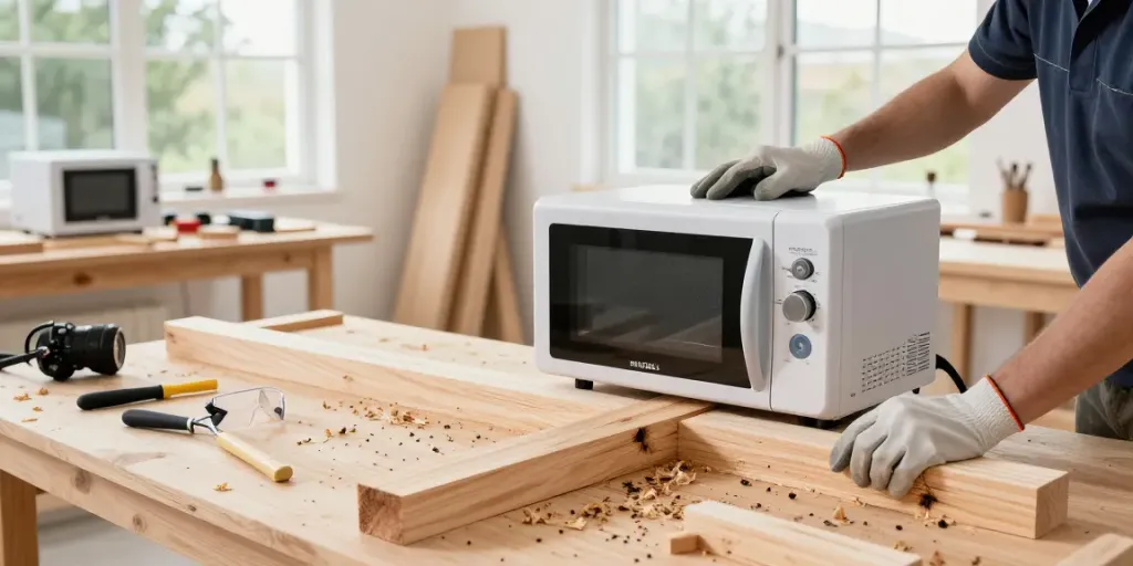 SHASHEL® microwave device in use for effective wood treatment eliminating pests.