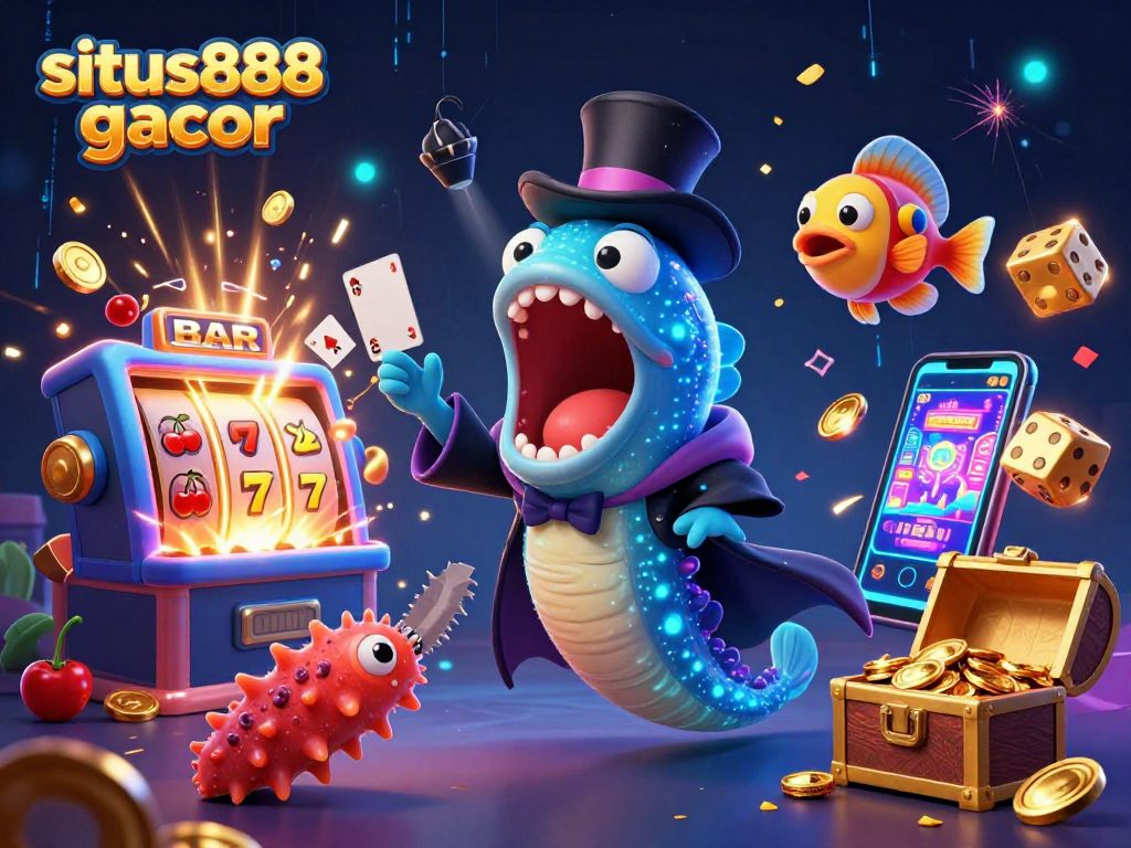 Engage with the vibrant world of situs888 gacor slots featuring a dazzling 3D illustration.
