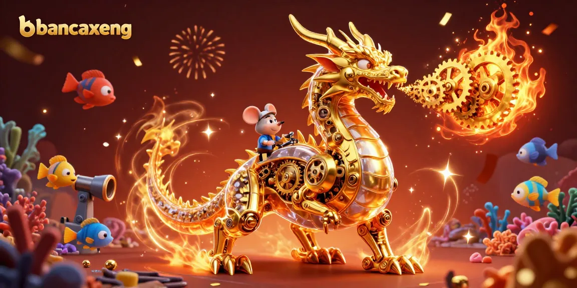 Engage with bancaxeng in this vibrant underwater scene featuring lively sea creatures and a golden dragon.