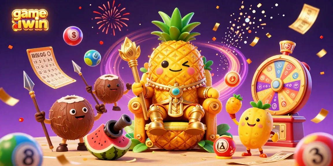 Experience the excitement of game iwin as colorful lottery balls and prizes come alive in a vibrant casino scene.