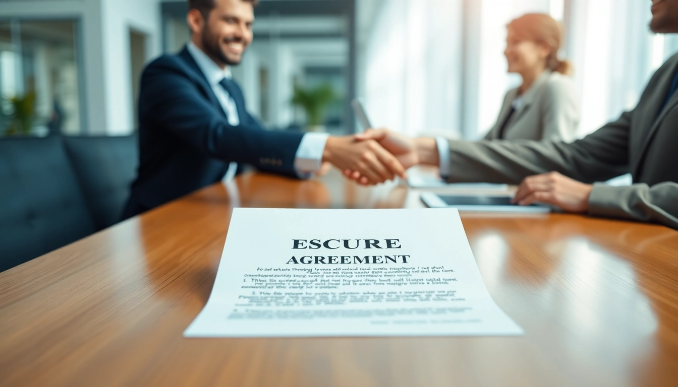 Understand Escrow Services with a professional agreement displayed on a desk amidst a handshake
