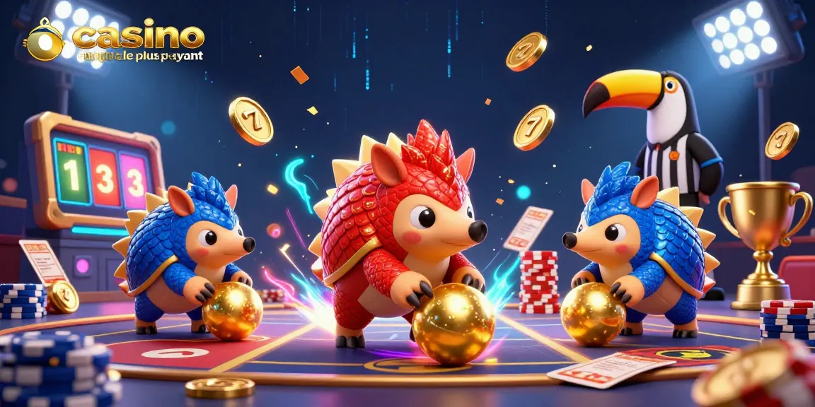 Illustration dynamique de casino en ligne le plus payant avec des pangolins et des jetons de poker.