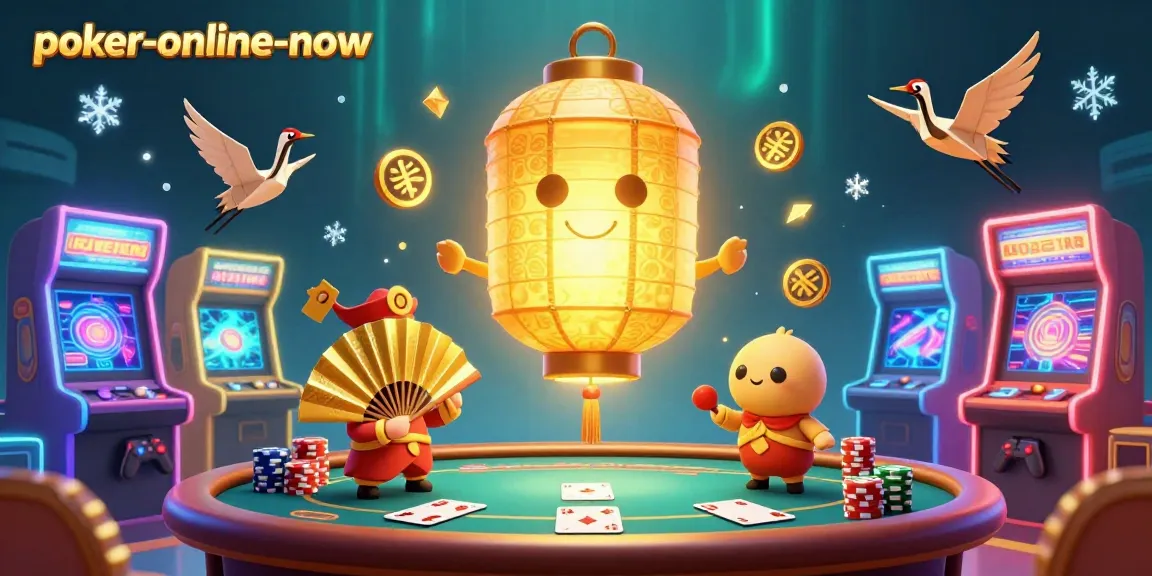 Engage in exciting poker action at poker-online-now with golden lantern spirit and vibrant casino elements