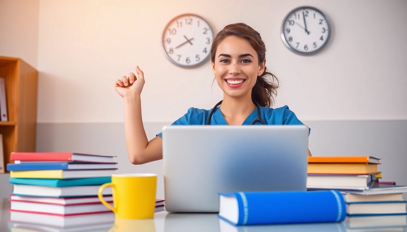 Celebrate achieving Past Nclex fast results with a nursing student in a bright setting.